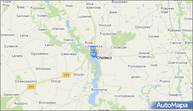 mapa Chodecz powiat włocławski, Chodecz powiat włocławski na mapie Targeo