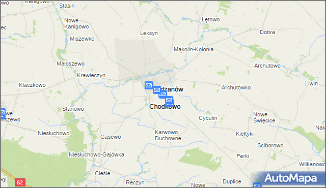 mapa Chodkowo-Działki, Chodkowo-Działki na mapie Targeo
