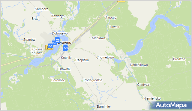 mapa Chomętowo gmina Drawno, Chomętowo gmina Drawno na mapie Targeo