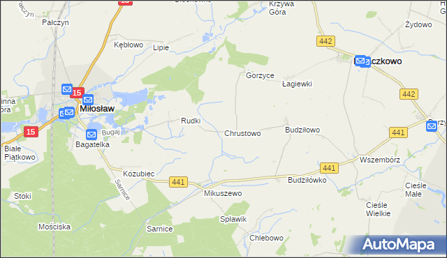 mapa Chrustowo gmina Miłosław, Chrustowo gmina Miłosław na mapie Targeo