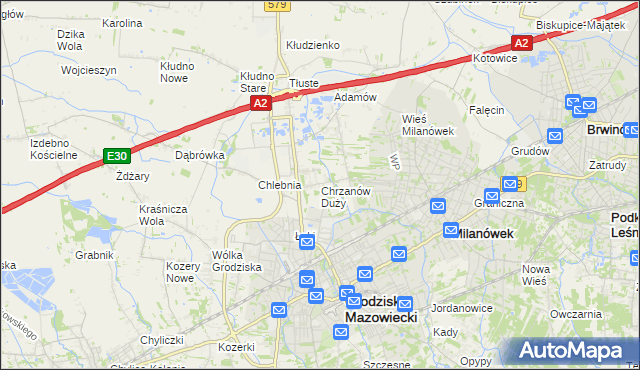 mapa Chrzanów Duży, Chrzanów Duży na mapie Targeo