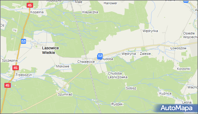 mapa Chudoba gmina Lasowice Wielkie, Chudoba gmina Lasowice Wielkie na mapie Targeo