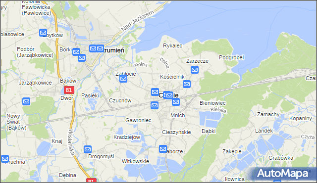 mapa Chybie, Chybie na mapie Targeo