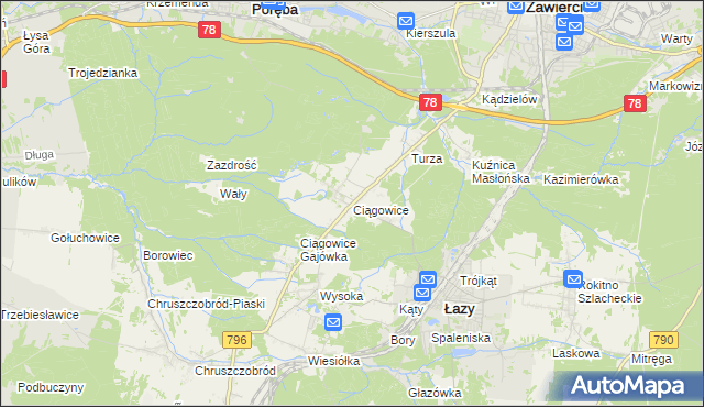 mapa Ciągowice, Ciągowice na mapie Targeo