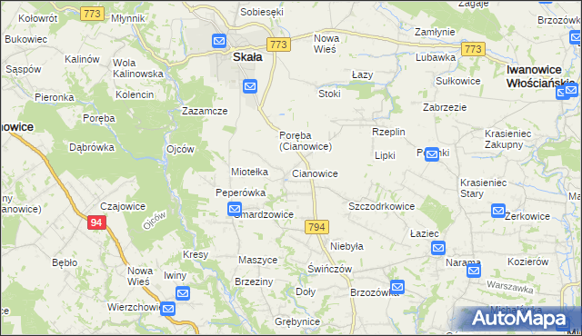 mapa Cianowice, Cianowice na mapie Targeo