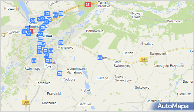mapa Cielęta, Cielęta na mapie Targeo