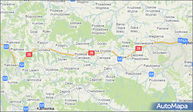 mapa Cieniawa, Cieniawa na mapie Targeo
