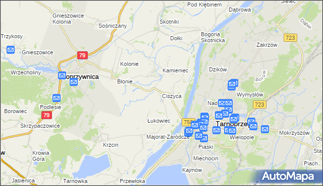 mapa Ciszyca gmina Koprzywnica, Ciszyca gmina Koprzywnica na mapie Targeo