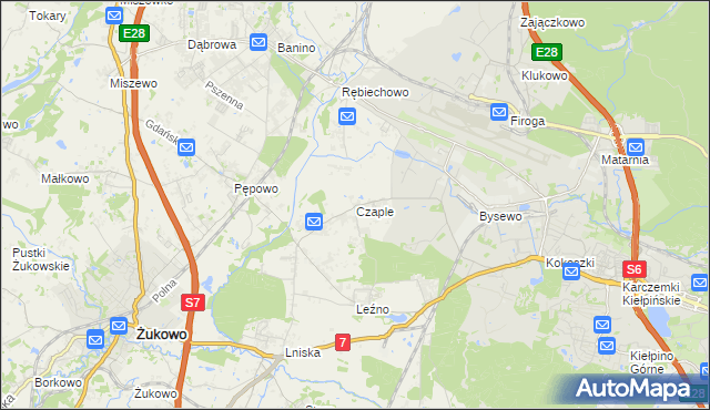 mapa Czaple gmina Żukowo, Czaple gmina Żukowo na mapie Targeo