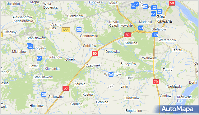 mapa Czaplin gmina Góra Kalwaria, Czaplin gmina Góra Kalwaria na mapie Targeo
