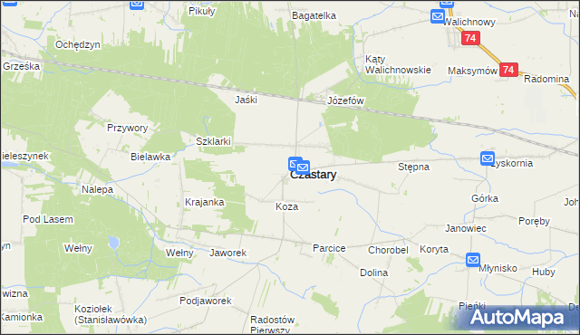 mapa Czastary, Czastary na mapie Targeo