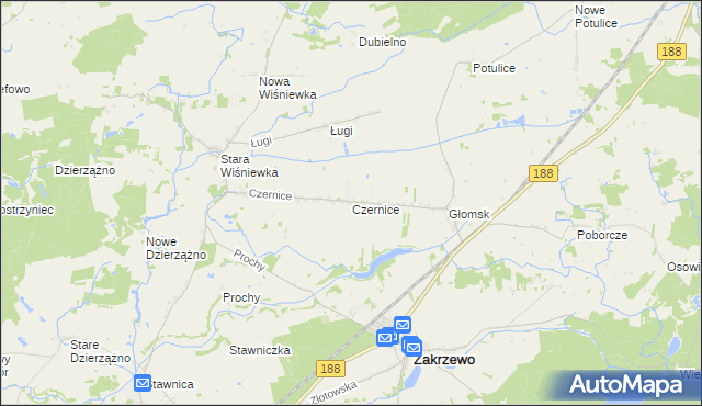mapa Czernice gmina Zakrzewo, Czernice gmina Zakrzewo na mapie Targeo