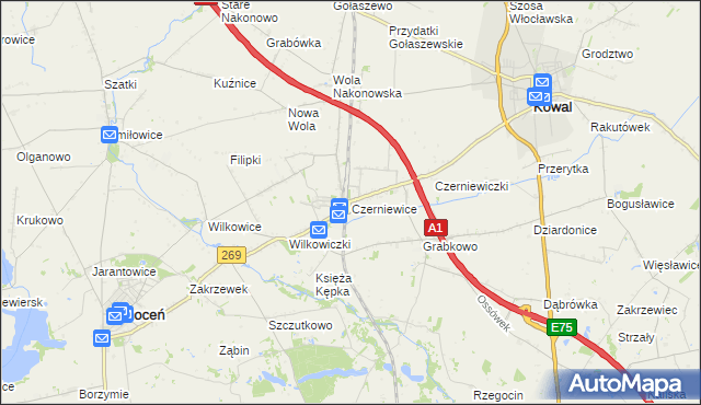 mapa Czerniewice gmina Choceń, Czerniewice gmina Choceń na mapie Targeo