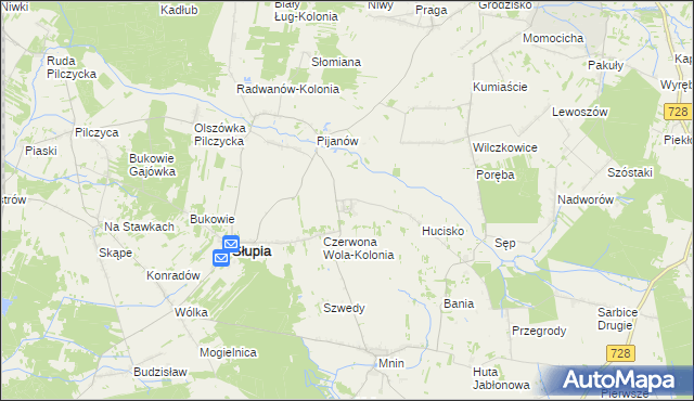 mapa Czerwona Wola gmina Słupia Konecka, Czerwona Wola gmina Słupia Konecka na mapie Targeo