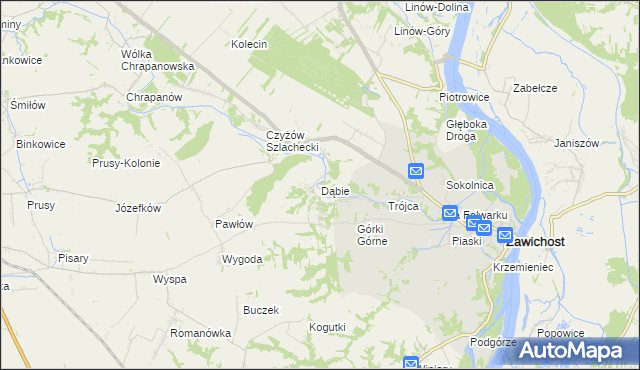 mapa Dąbie gmina Zawichost, Dąbie gmina Zawichost na mapie Targeo