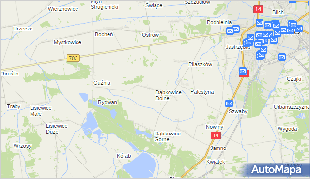 mapa Dąbkowice Dolne, Dąbkowice Dolne na mapie Targeo
