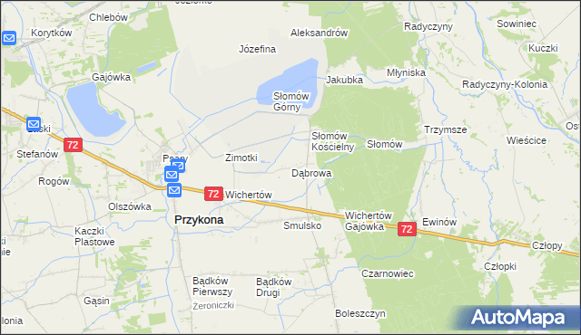 mapa Dąbrowa gmina Przykona, Dąbrowa gmina Przykona na mapie Targeo