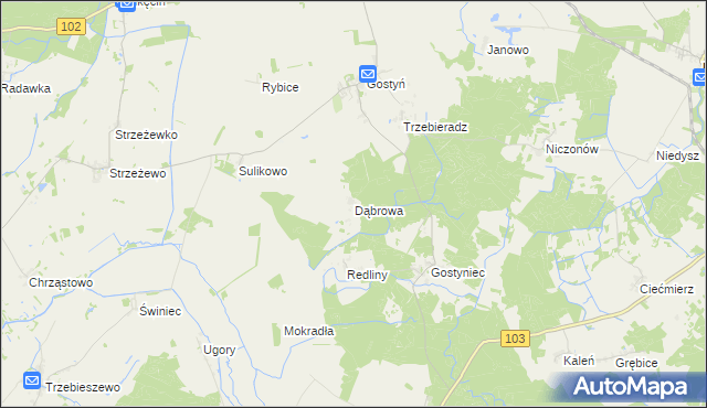 mapa Dąbrowa gmina Świerzno, Dąbrowa gmina Świerzno na mapie Targeo