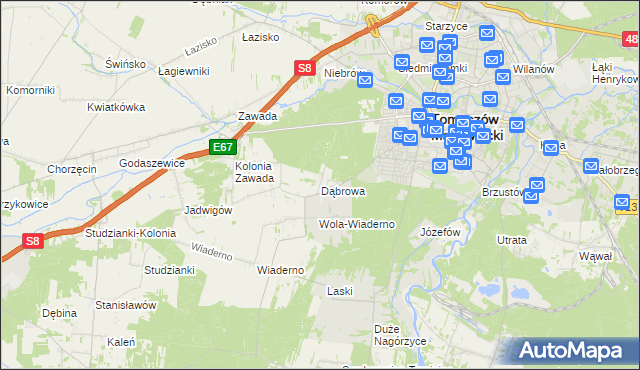 mapa Dąbrowa gmina Tomaszów Mazowiecki, Dąbrowa gmina Tomaszów Mazowiecki na mapie Targeo