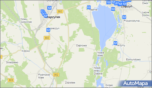 mapa Dąbrowa gmina Zbąszyń, Dąbrowa gmina Zbąszyń na mapie Targeo