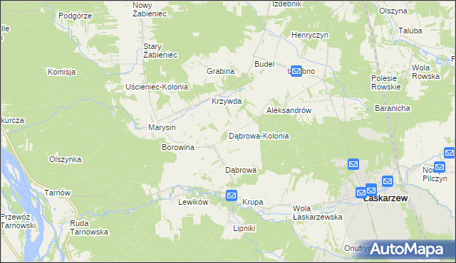 mapa Dąbrowa-Kolonia gmina Łaskarzew, Dąbrowa-Kolonia gmina Łaskarzew na mapie Targeo