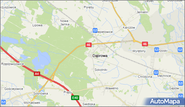 mapa Dąbrowa powiat opolski, Dąbrowa powiat opolski na mapie Targeo