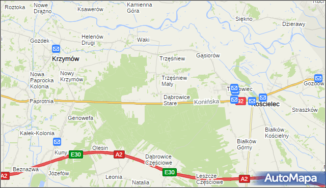 mapa Dąbrowice Stare, Dąbrowice Stare na mapie Targeo