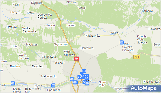 mapa Dąbrówka gmina Lipsko, Dąbrówka gmina Lipsko na mapie Targeo