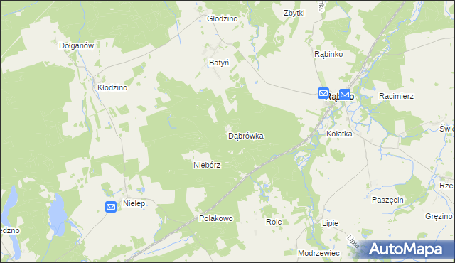 mapa Dąbrówka gmina Rąbino, Dąbrówka gmina Rąbino na mapie Targeo