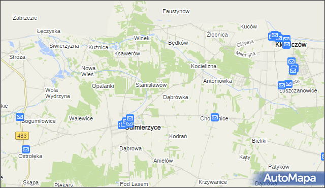 mapa Dąbrówka gmina Sulmierzyce, Dąbrówka gmina Sulmierzyce na mapie Targeo
