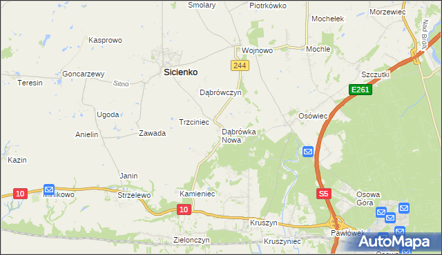 mapa Dąbrówka Nowa gmina Sicienko, Dąbrówka Nowa gmina Sicienko na mapie Targeo
