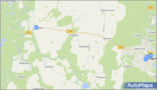 mapa Dadzewo, Dadzewo na mapie Targeo