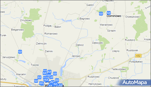 mapa Dębicz gmina Środa Wielkopolska, Dębicz gmina Środa Wielkopolska na mapie Targeo