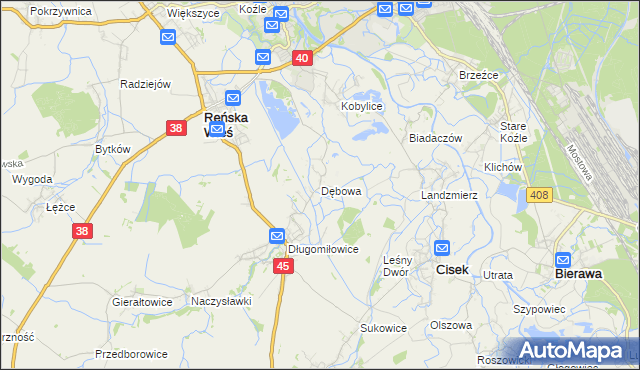 mapa Dębowa gmina Reńska Wieś, Dębowa gmina Reńska Wieś na mapie Targeo