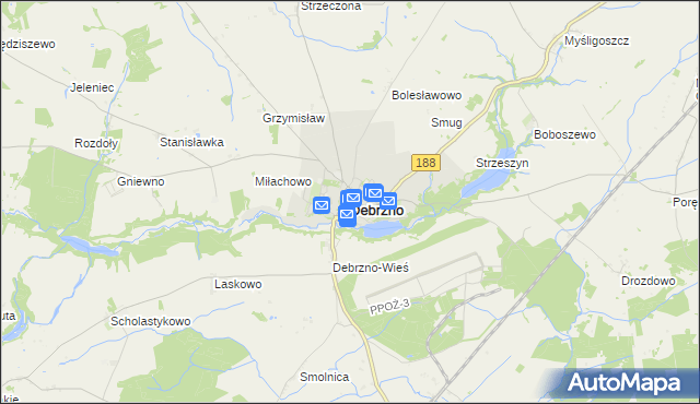 mapa Debrzno, Debrzno na mapie Targeo