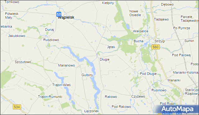 mapa Długie gmina Wąpielsk, Długie gmina Wąpielsk na mapie Targeo