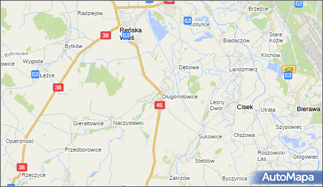 mapa Długomiłowice, Długomiłowice na mapie Targeo