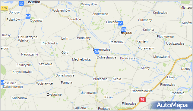 mapa Dobiesławice gmina Bejsce, Dobiesławice gmina Bejsce na mapie Targeo