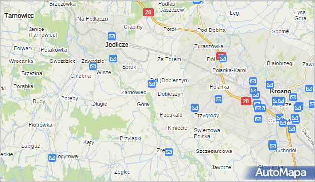 mapa Dobieszyn gmina Jedlicze, Dobieszyn gmina Jedlicze na mapie Targeo
