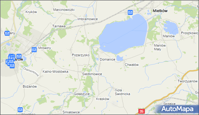 mapa Domanice gmina Mietków, Domanice gmina Mietków na mapie Targeo