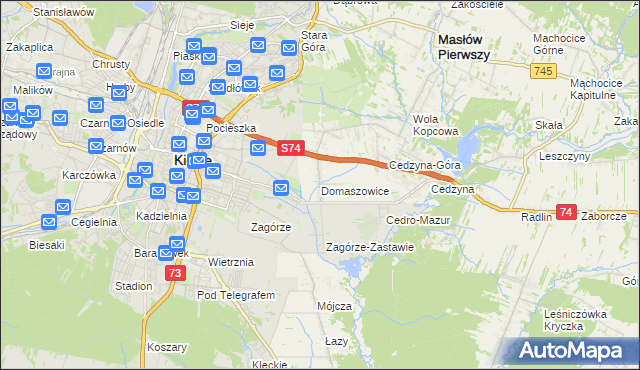 mapa Domaszowice gmina Masłów, Domaszowice gmina Masłów na mapie Targeo