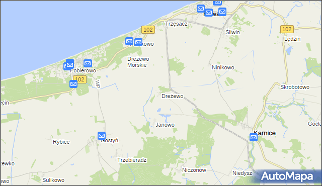mapa Dreżewo, Dreżewo na mapie Targeo
