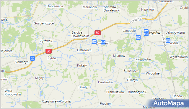 mapa Drwalewice gmina Chynów, Drwalewice gmina Chynów na mapie Targeo