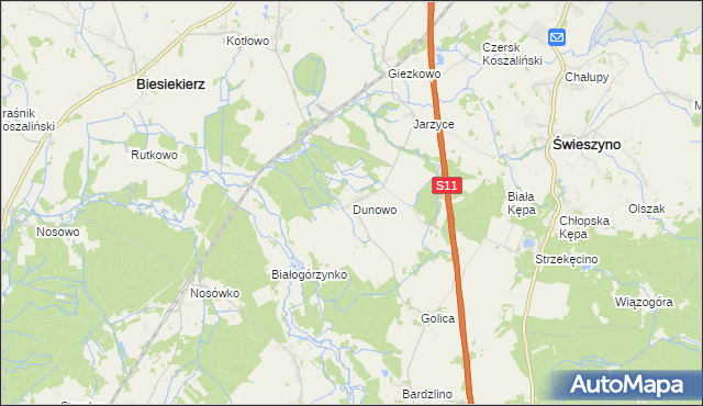 mapa Dunowo, Dunowo na mapie Targeo