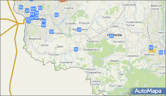 mapa Dzięgielów, Dzięgielów na mapie Targeo
