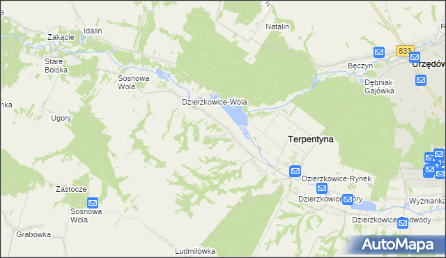 mapa Dzierzkowice-Zastawie, Dzierzkowice-Zastawie na mapie Targeo