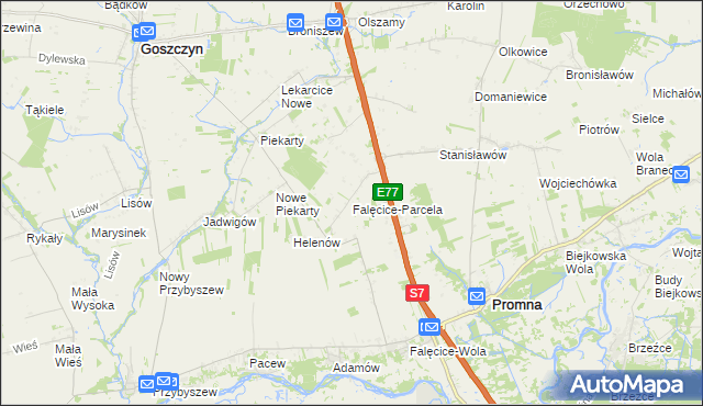 mapa Falęcice-Parcela, Falęcice-Parcela na mapie Targeo