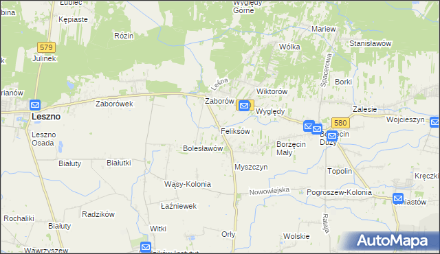 mapa Feliksów gmina Leszno, Feliksów gmina Leszno na mapie Targeo