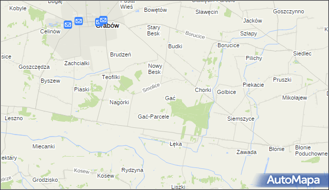 mapa Gać gmina Grabów, Gać gmina Grabów na mapie Targeo