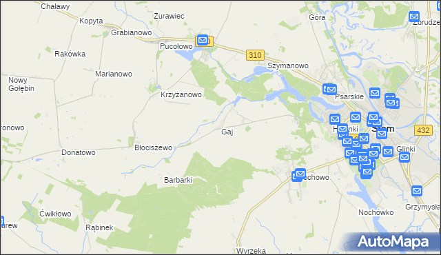 mapa Gaj gmina Śrem, Gaj gmina Śrem na mapie Targeo